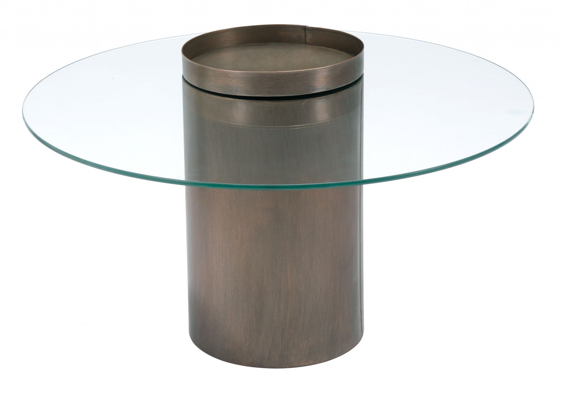 HomeRoots 32" Clear And Antique Gold Glass And Steel Round Coffee Table in Set of Two