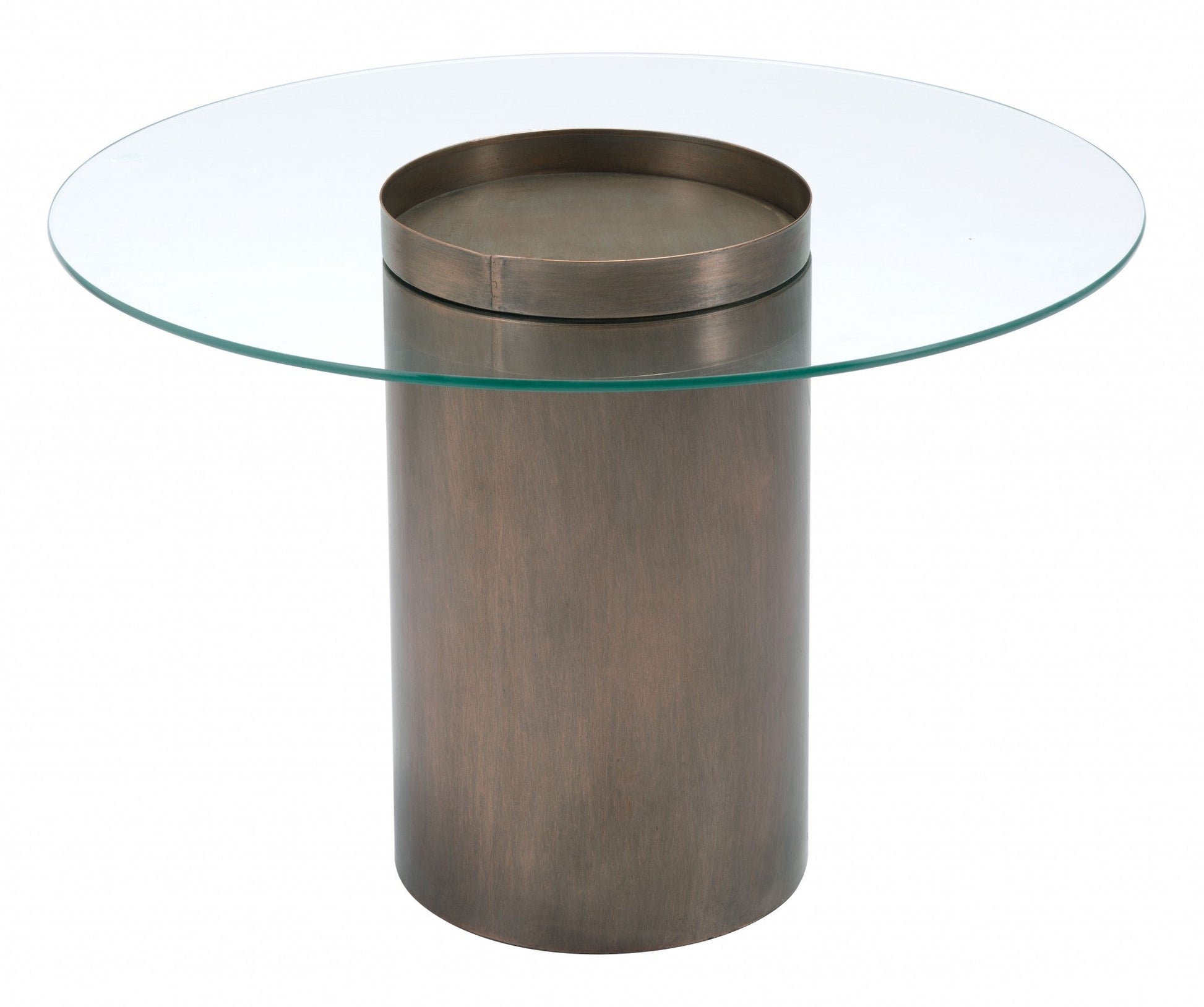 HomeRoots 32" Clear And Antique Gold Glass And Steel Round Coffee Table in Set of Two
