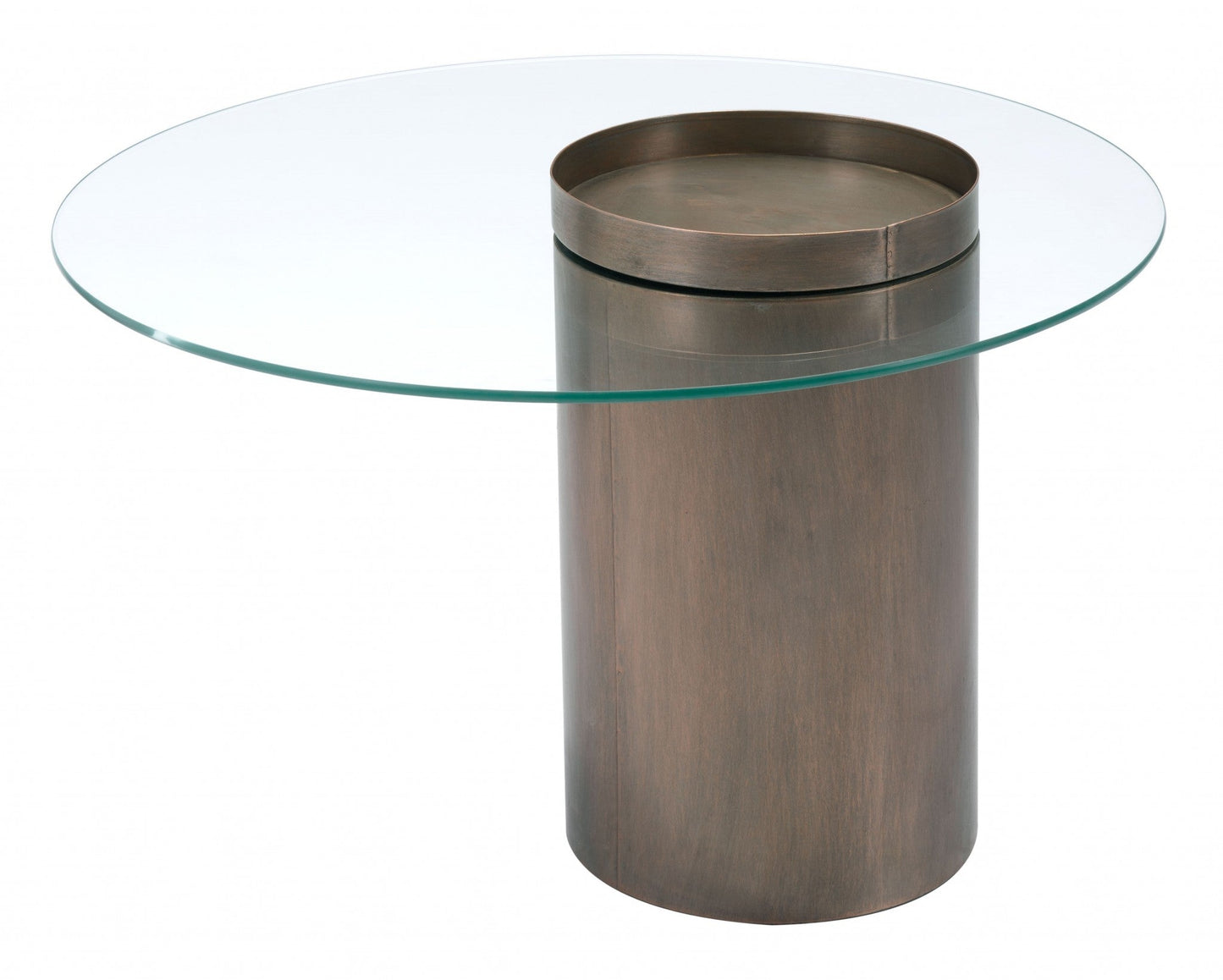 HomeRoots 32" Clear And Antique Gold Glass And Steel Round Coffee Table in Set of Two