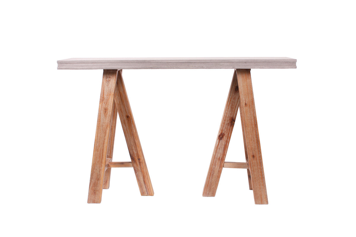 HomeRoots 32" Concrete and Solid Acacia Wood Console Table