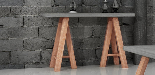 HomeRoots 32" Concrete and Solid Acacia Wood Console Table