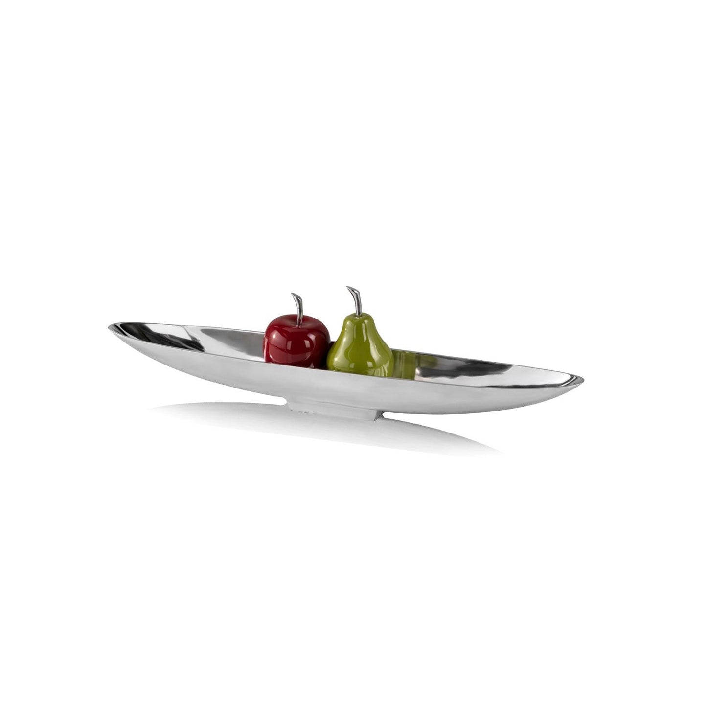HomeRoots 32" Contemporary Long Boat Tray With Shiny Silver Finish