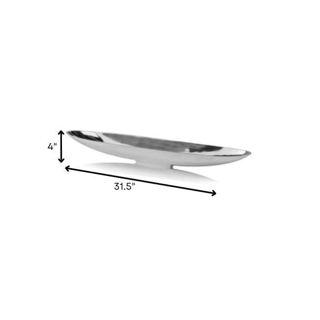 HomeRoots 32" Contemporary Long Boat Tray With Shiny Silver Finish