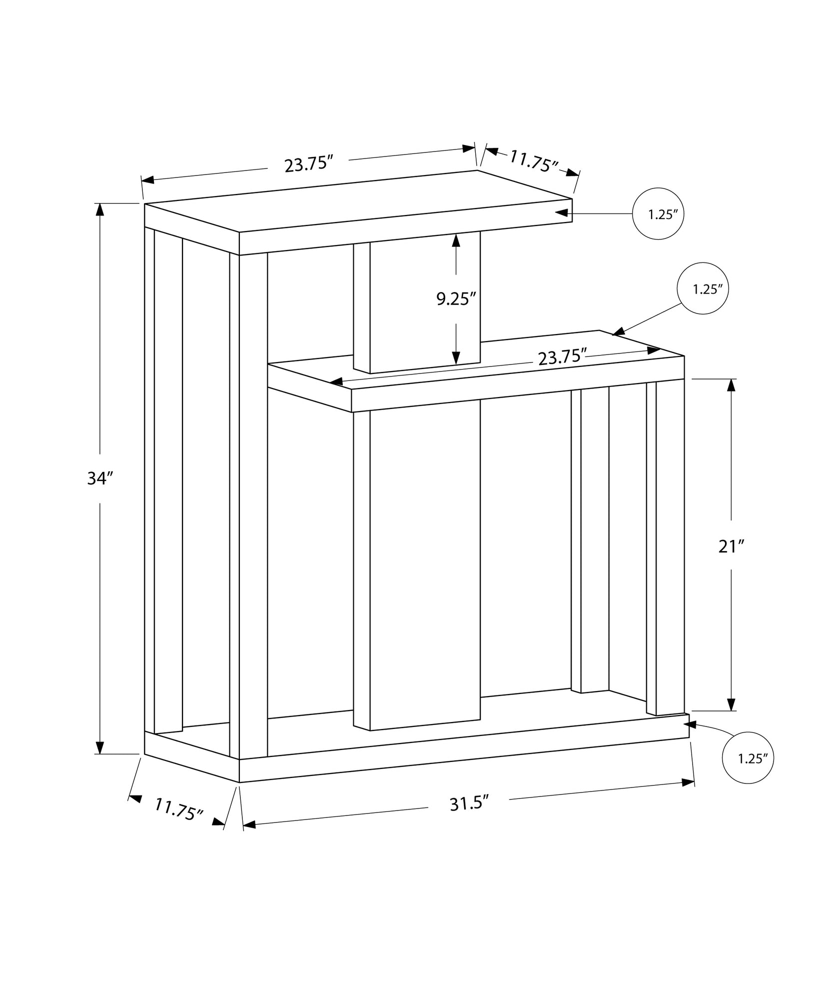 HomeRoots 32" Free Form Floor Shelf Console Table With Storage in Taupe Finish