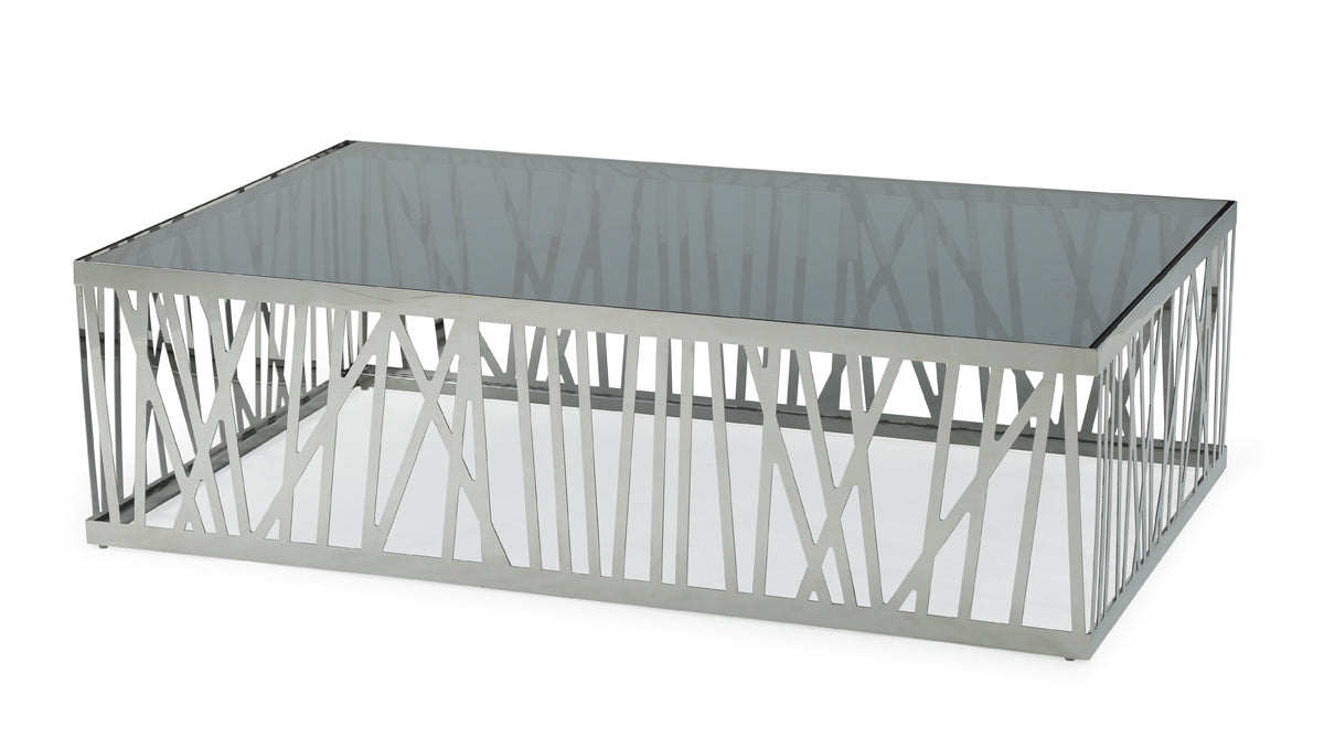 HomeRoots 32" Glass and Stainless Steel Coffee Table