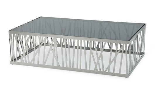 HomeRoots 32" Glass and Stainless Steel Coffee Table