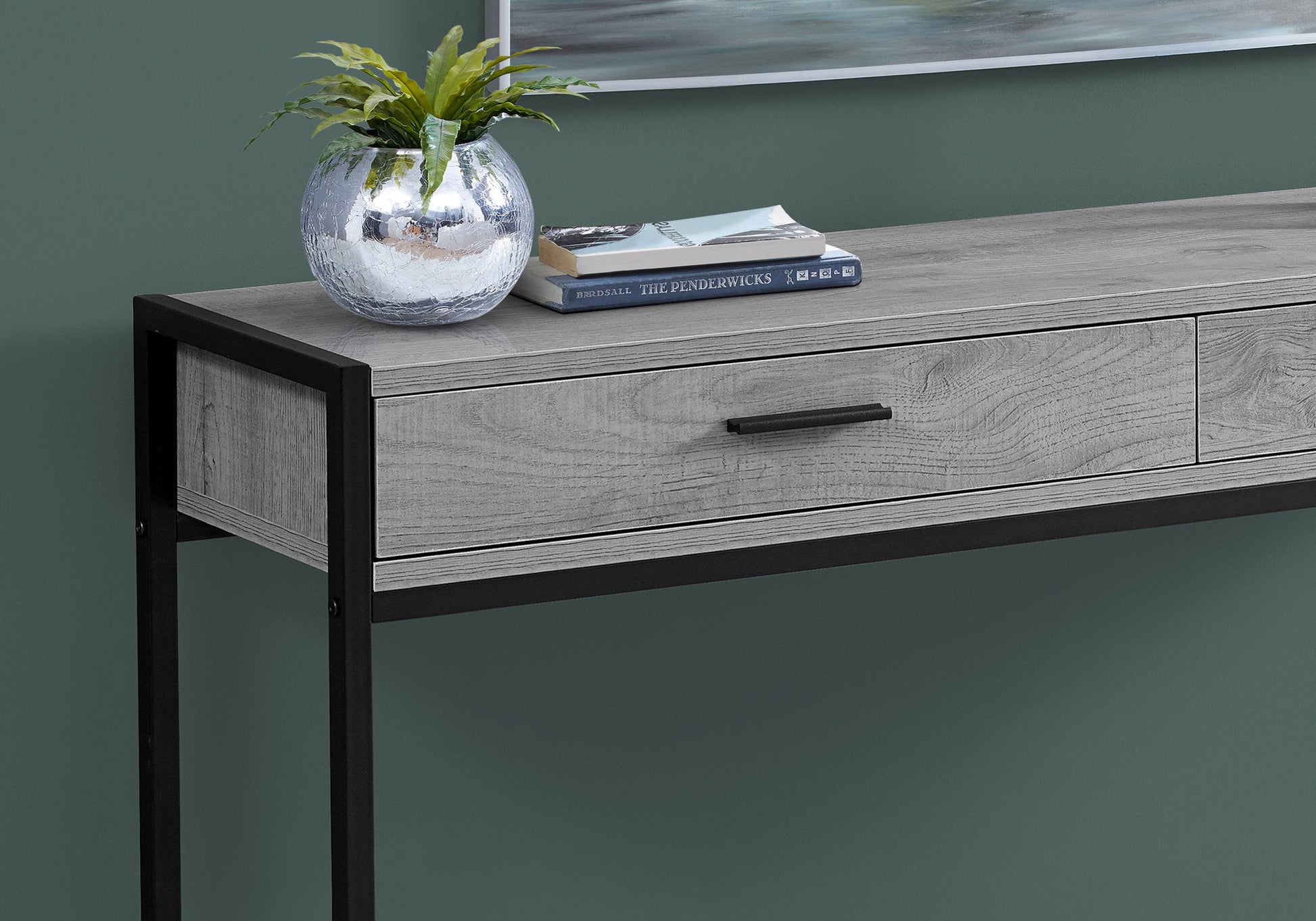 HomeRoots 32" Grey Finish and Black Metal Accent Table