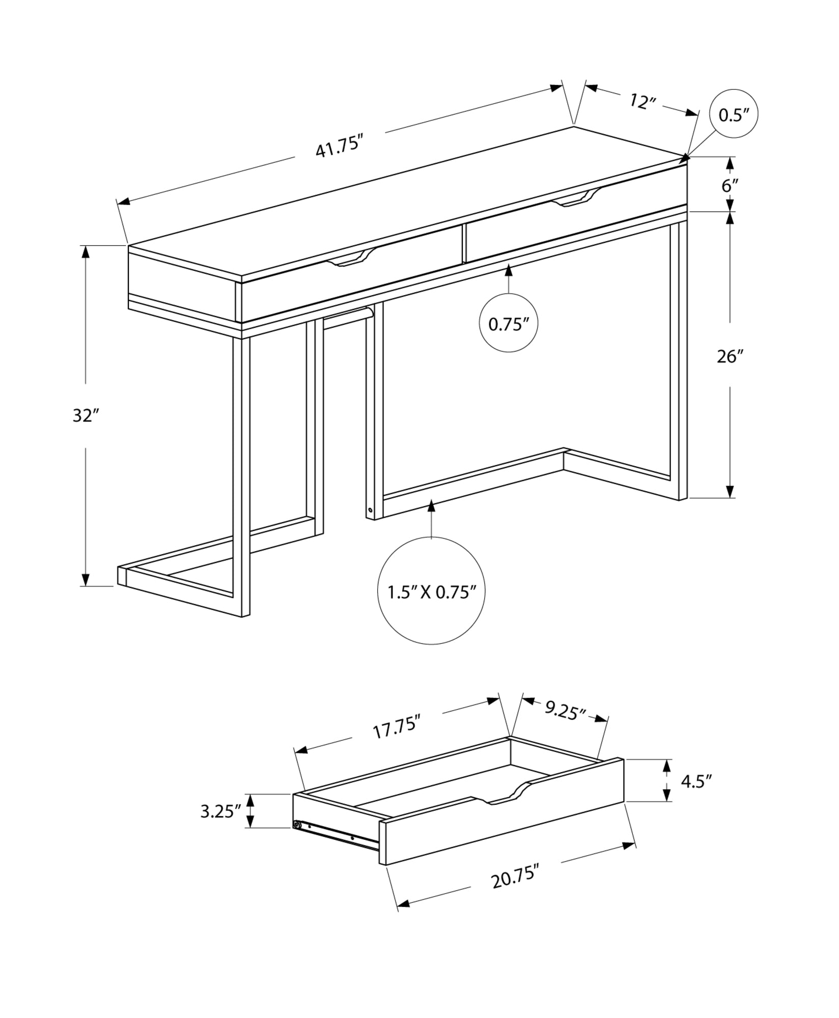HomeRoots 32" Grey Finish and Black Metal Accent Table