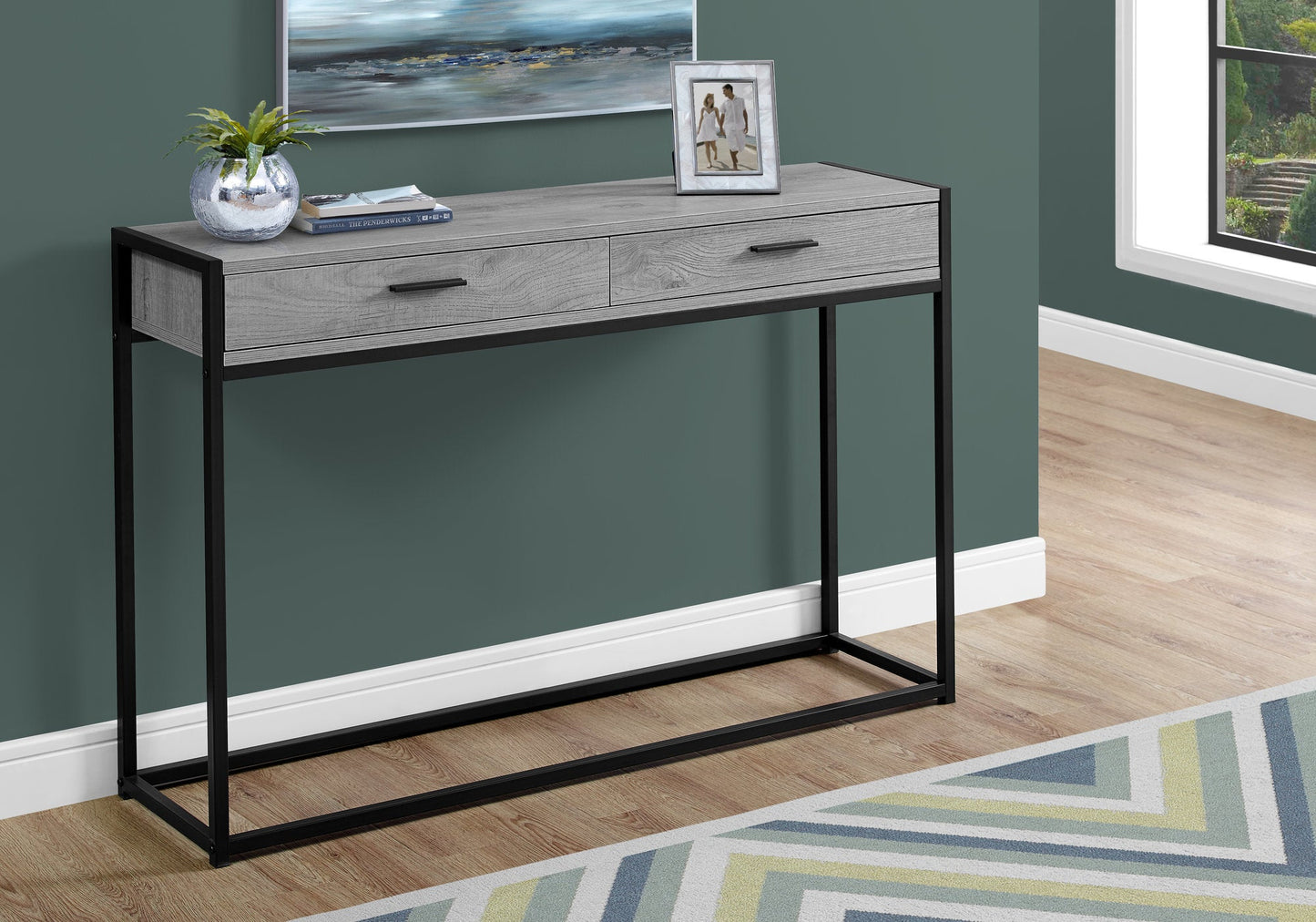 HomeRoots 32" Grey Finish and Black Metal Accent Table