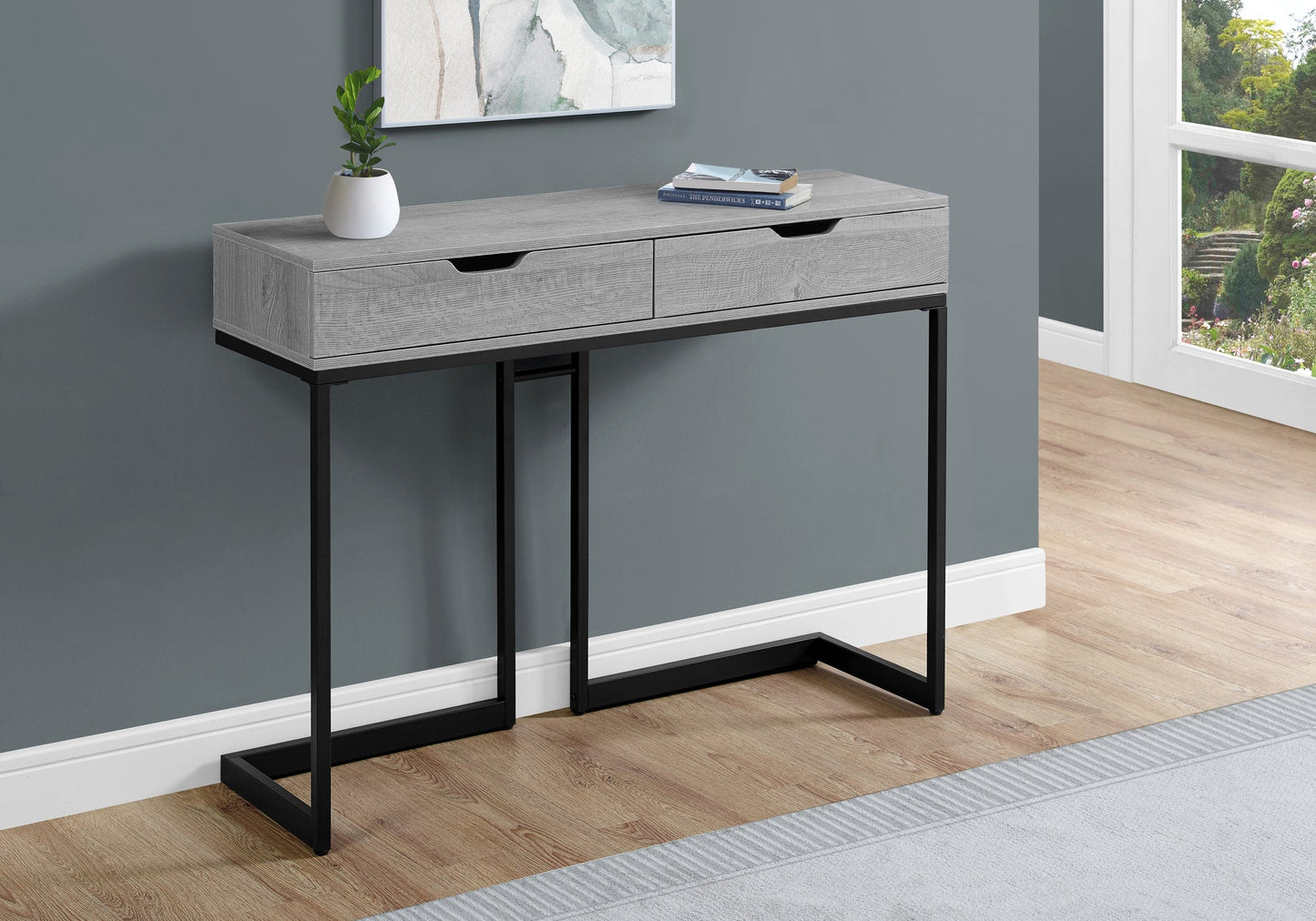 HomeRoots 32" Grey Finish and Black Metal Accent Table