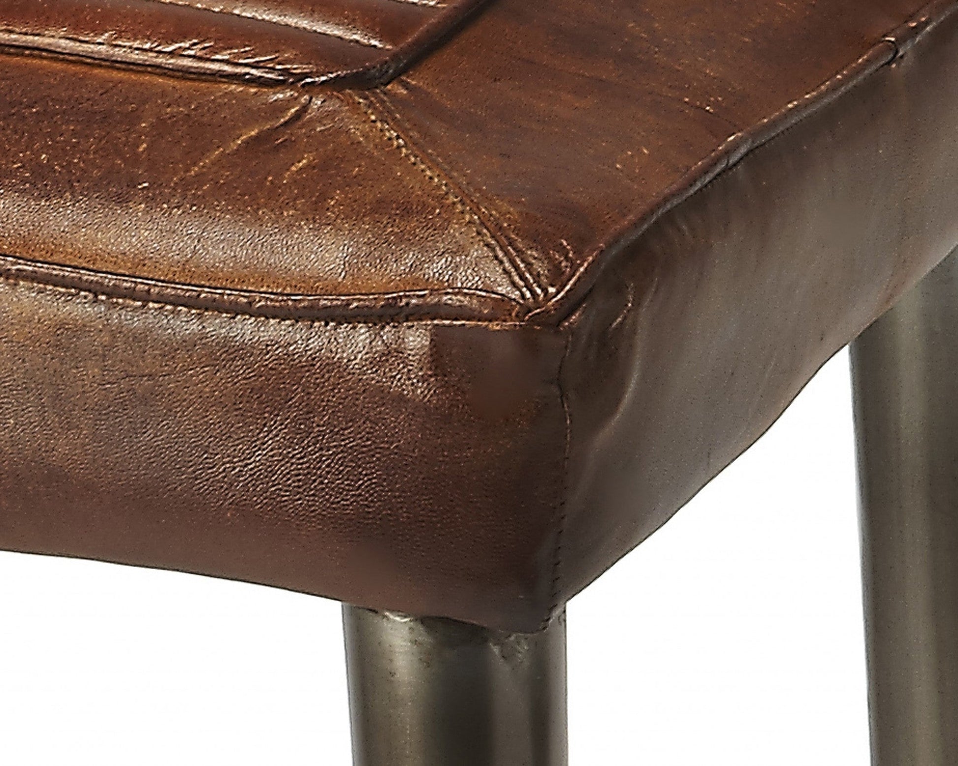 HomeRoots 32" Iron Backless Counter Height Bar Chair With Footrest in Brown and Gray Finish