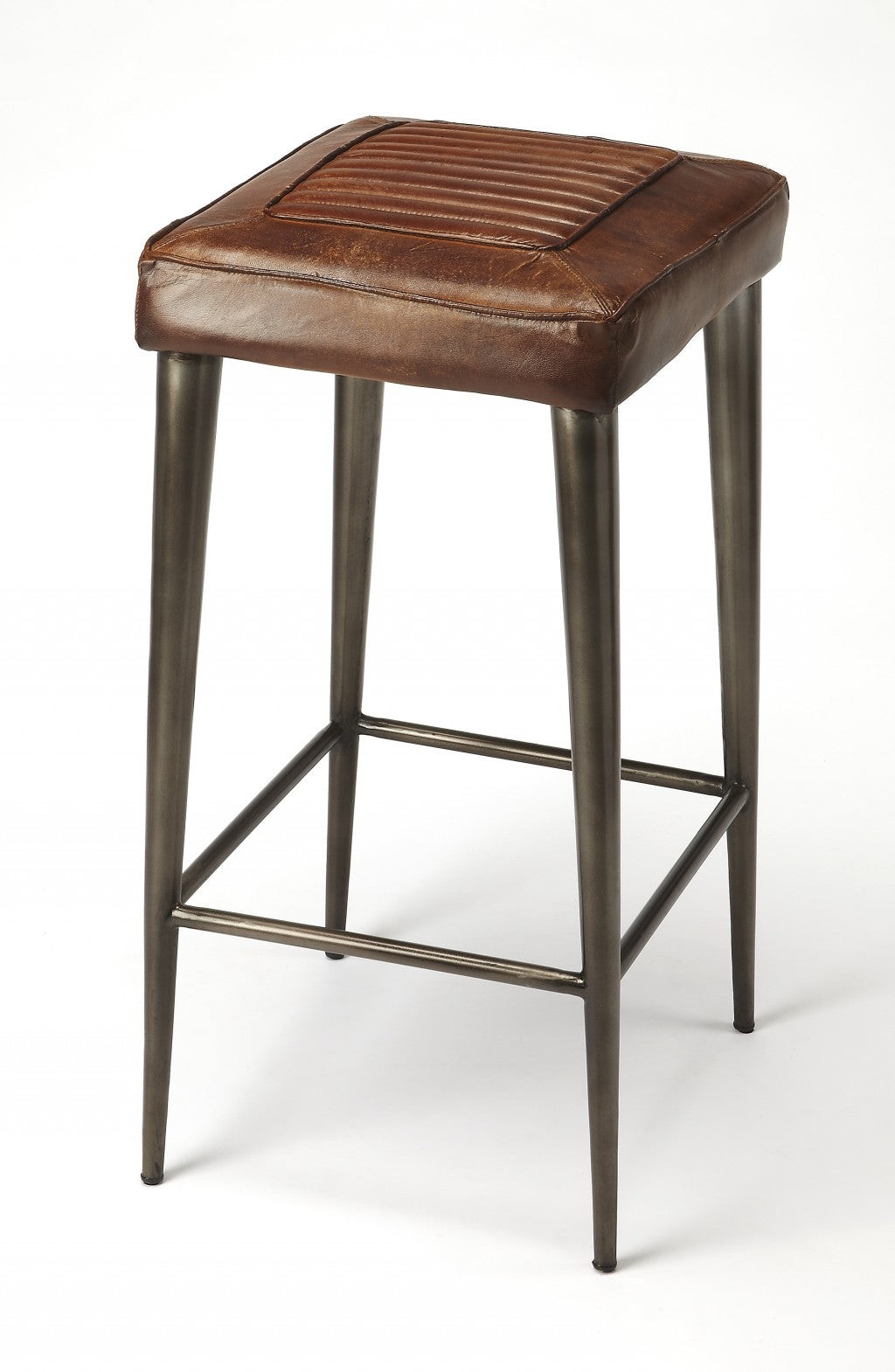 HomeRoots 32" Iron Backless Counter Height Bar Chair With Footrest in Brown and Gray Finish