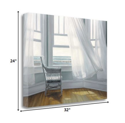 HomeRoots 32" Lonesome Single Chair with Flying White Curtains Giclee Wrap Canvas Wall Art