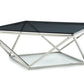 HomeRoots 32' Smoked Glass and Stainless Steel Coffee Table