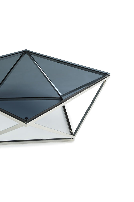 HomeRoots 32' Smoked Glass and Stainless Steel Coffee Table