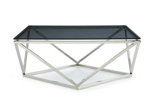 HomeRoots 32' Smoked Glass and Stainless Steel Coffee Table