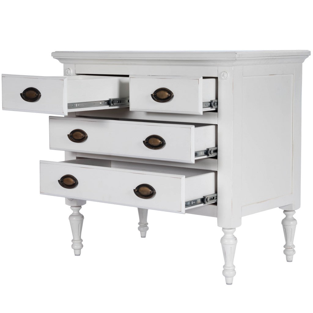 HomeRoots 32" Solid Wood Four Drawer Gentlemans Chest in White Finish