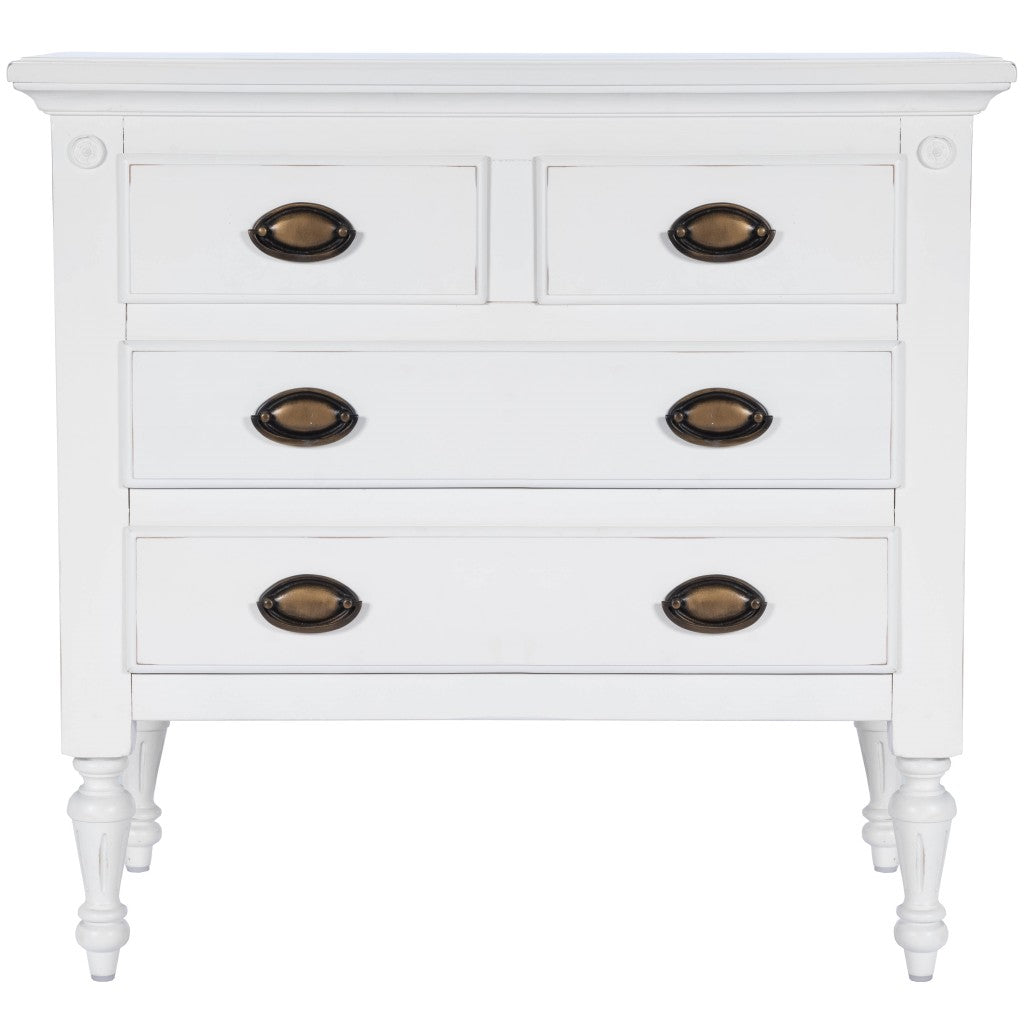 HomeRoots 32" Solid Wood Four Drawer Gentlemans Chest in White Finish