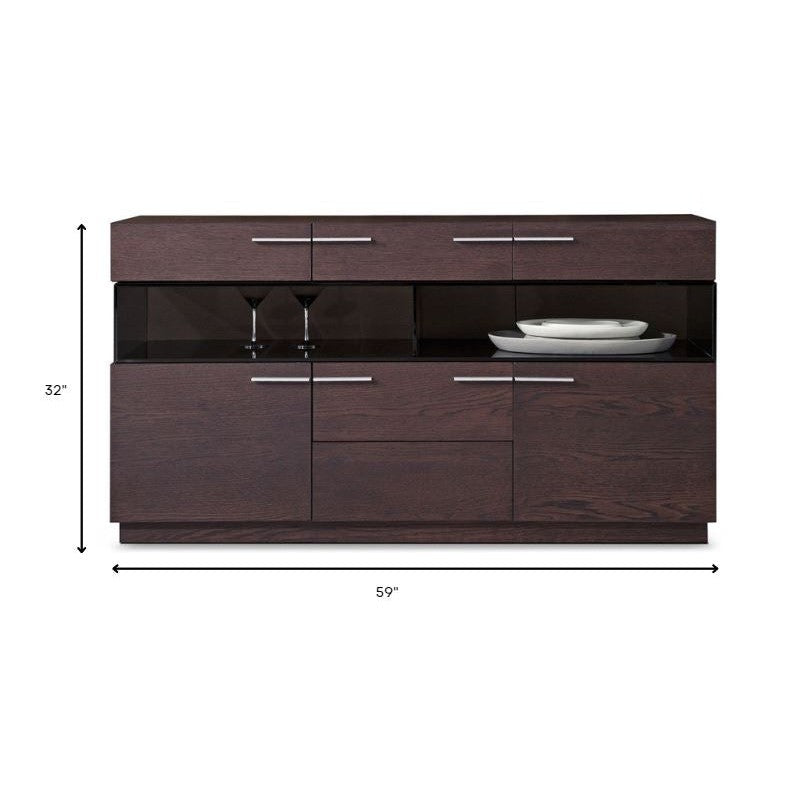 HomeRoots 32" Veneer And Glass Buffet in Brown Finish