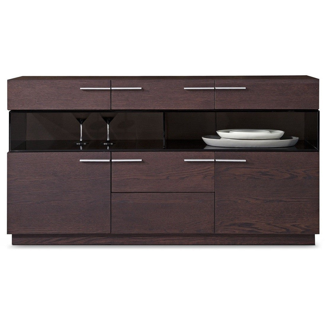 HomeRoots 32" Veneer And Glass Buffet in Brown Finish