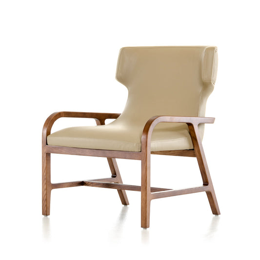 HomeRoots 32" Walnut Wood and Taupe Leatherette Accent Chair