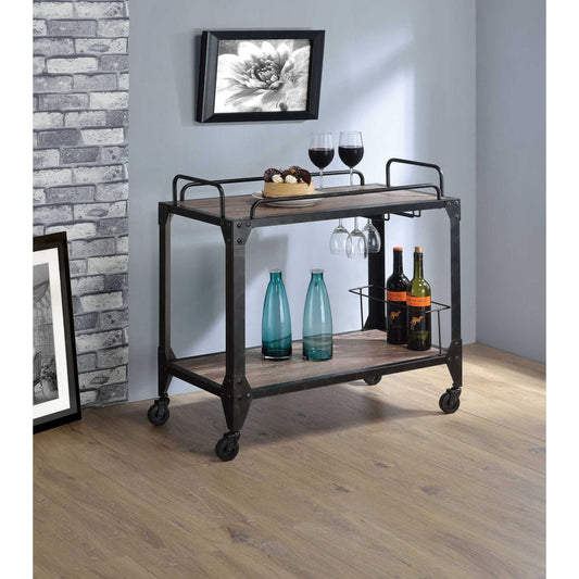 HomeRoots 32" X 16" X 31" Serving Cart In Rustic Oak And Black Finish