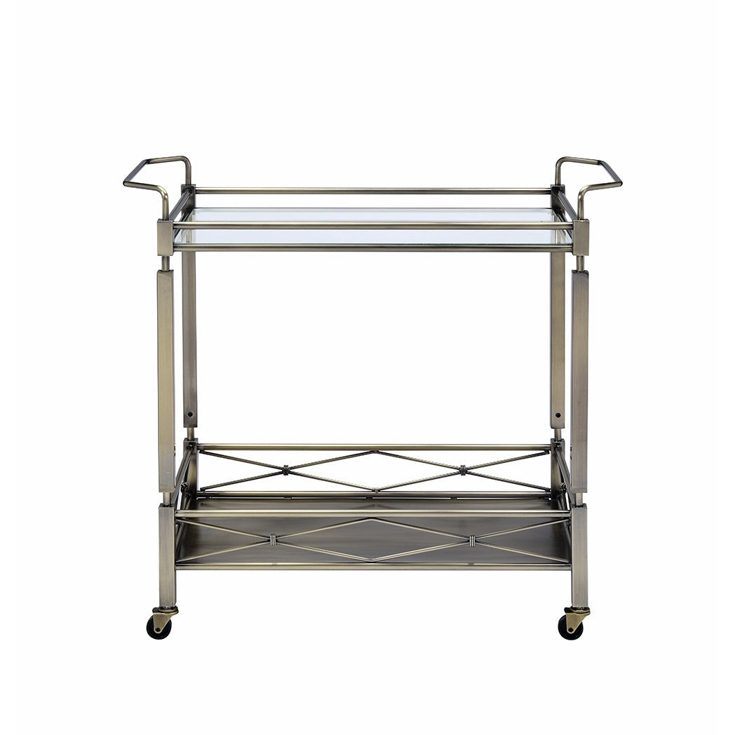 HomeRoots 32" x 16" x 30" Metal Serving Cart In Antique Brass Finish