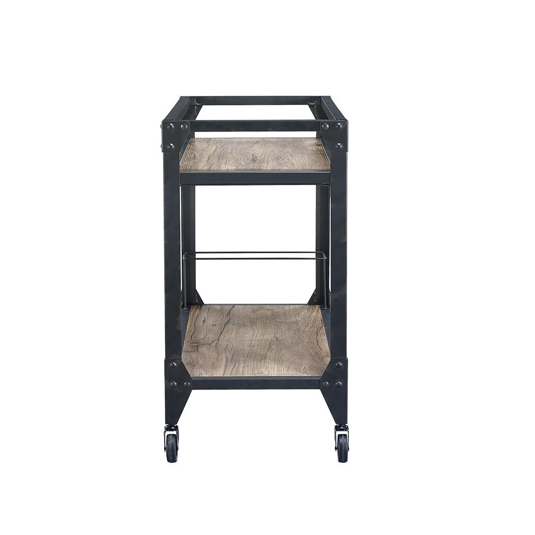 HomeRoots 32" x 16" x 31" Black Metal Serving Cart