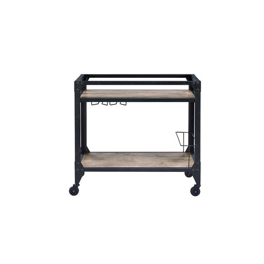 HomeRoots 32" x 16" x 31" Black Metal Serving Cart