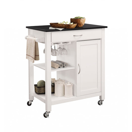 HomeRoots 32" x 19" x 34" Rubber Wood Kitchen Cart In Black And White Finish