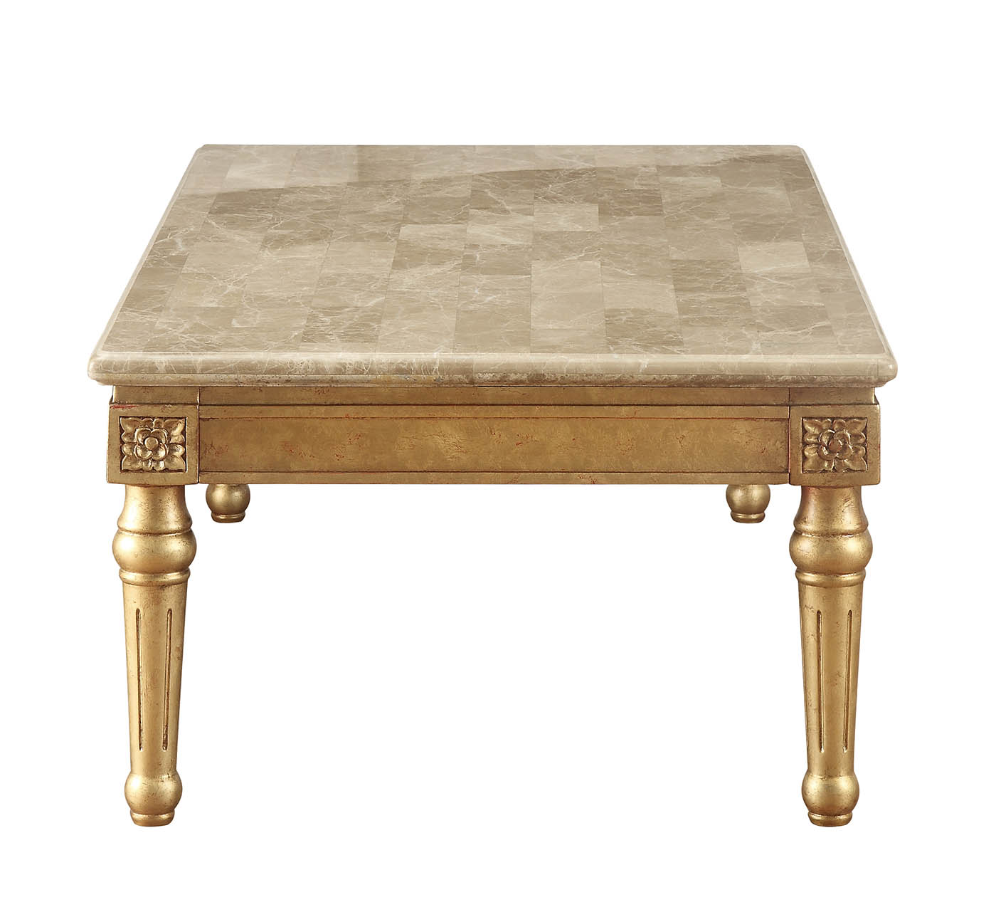 HomeRoots 32' x 57' x 20' Marble Antique Gold Wood Coffee Table