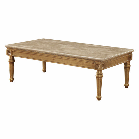 HomeRoots 32' x 57' x 20' Marble Antique Gold Wood Coffee Table
