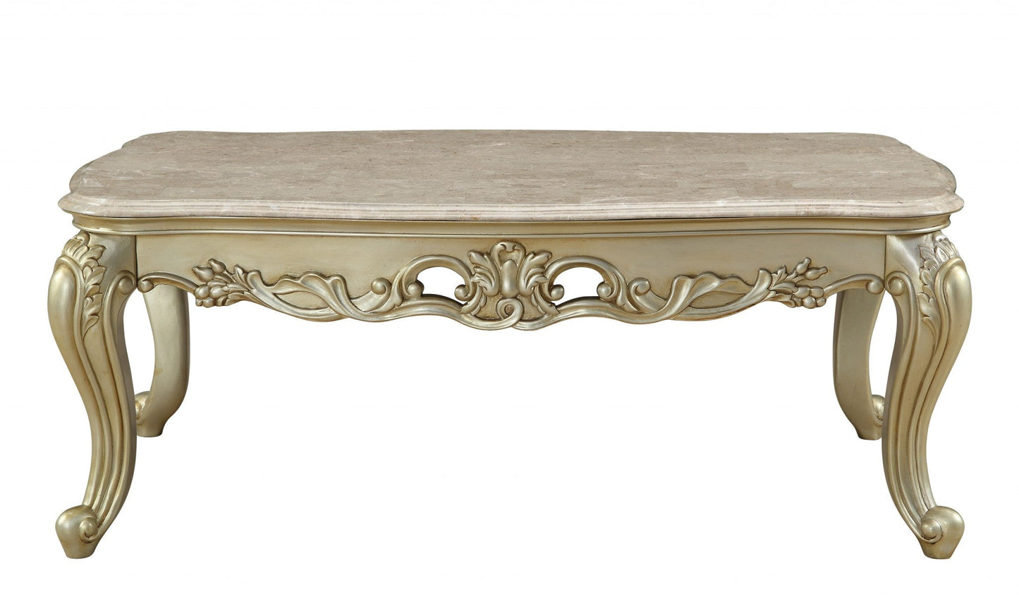 HomeRoots 32' x 60' x 20' Marble Antique White Wood PolyResin Coffee Table