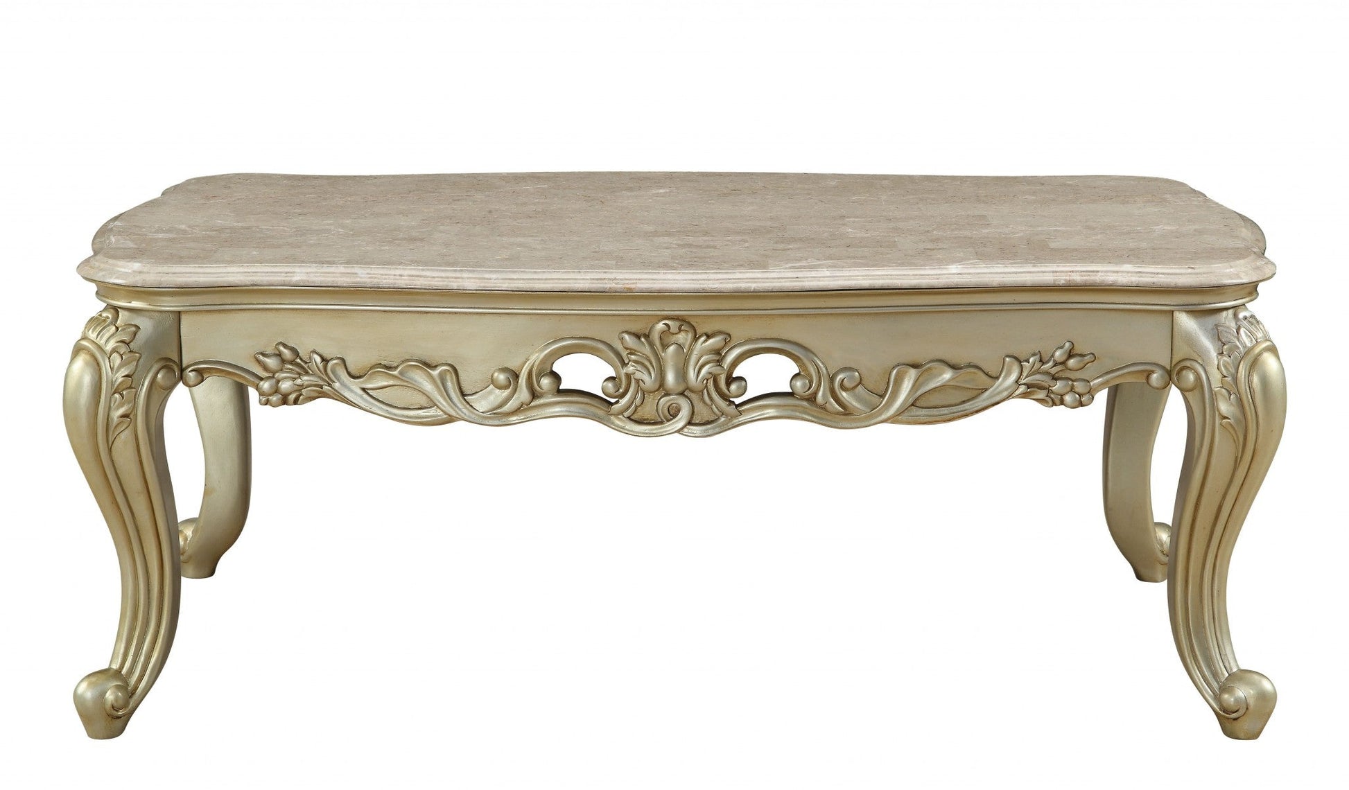 HomeRoots 32' x 60' x 20' Marble Antique White Wood PolyResin Coffee Table