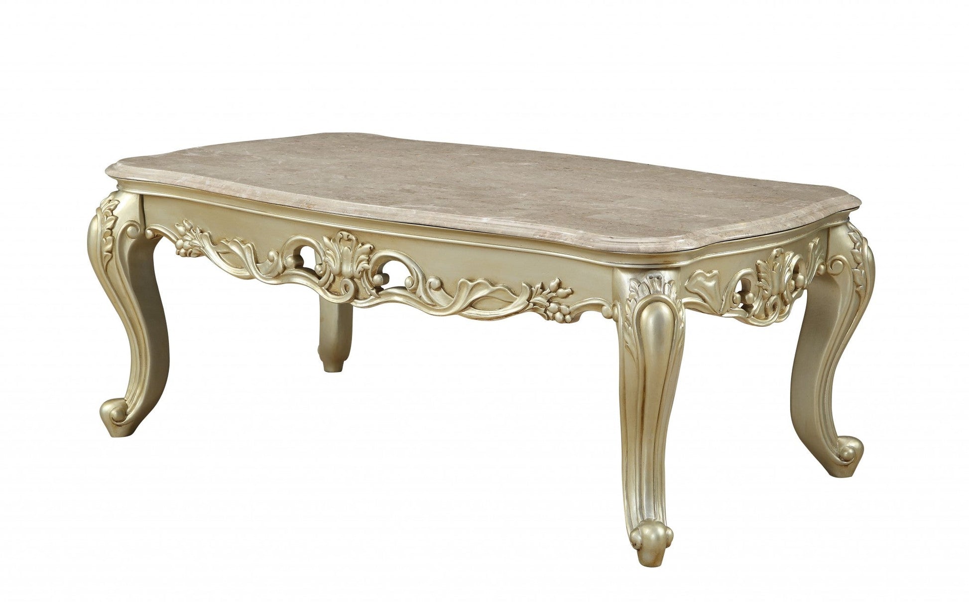 HomeRoots 32' x 60' x 20' Marble Antique White Wood PolyResin Coffee Table