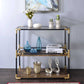 HomeRoots 33" Clear Glass Mirrored End Table With Two Shelves in Black and Gold Finish