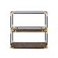 HomeRoots 33" Clear Glass Mirrored End Table With Two Shelves in Black and Gold Finish