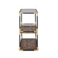HomeRoots 33" Clear Glass Mirrored End Table With Two Shelves in Black and Gold Finish