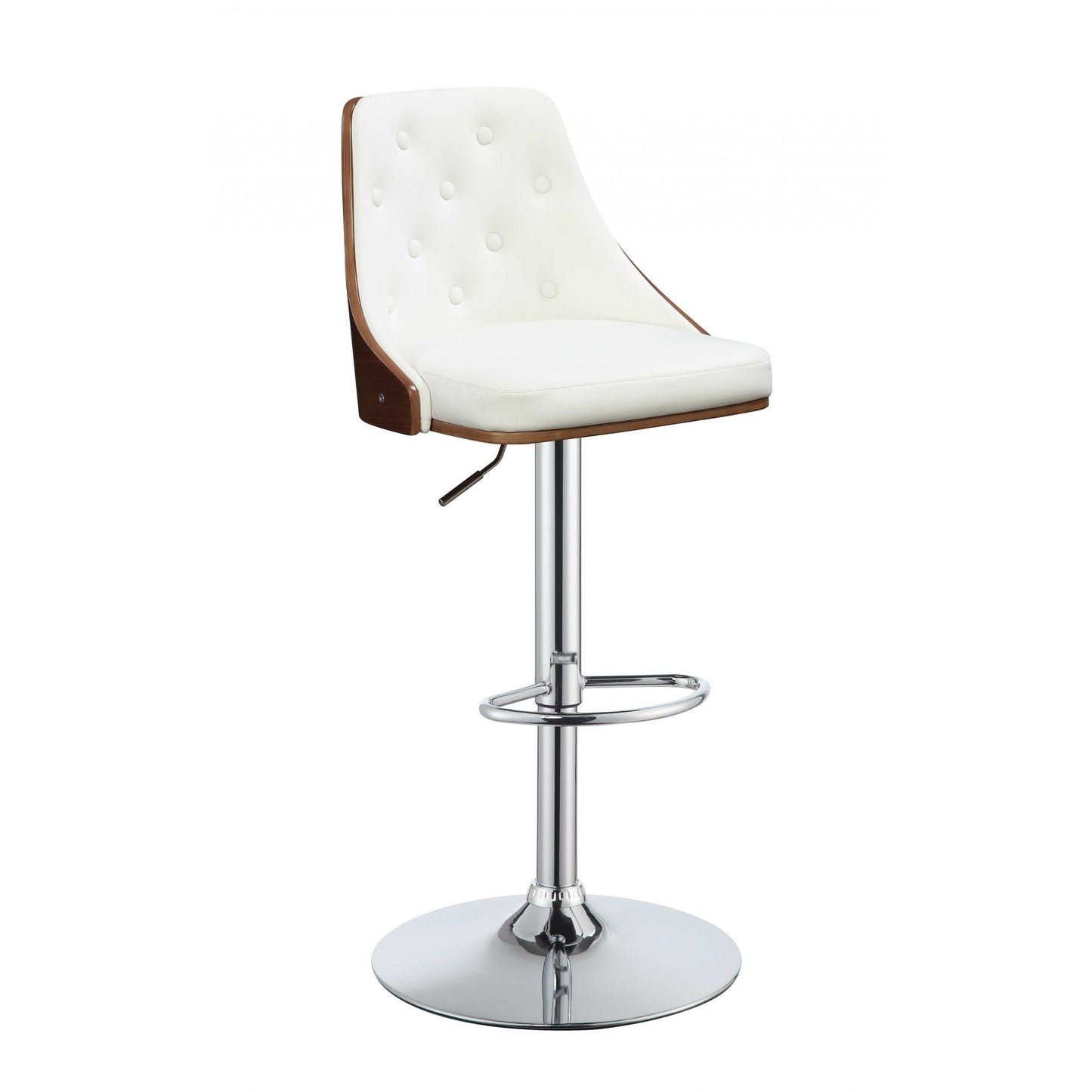 HomeRoots 33" Cream White Faux Leather Adjustable Swivel Bar Stool With Metal Base