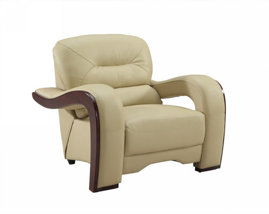 HomeRoots 33" Glamorous Leather Chair in Beige Finish