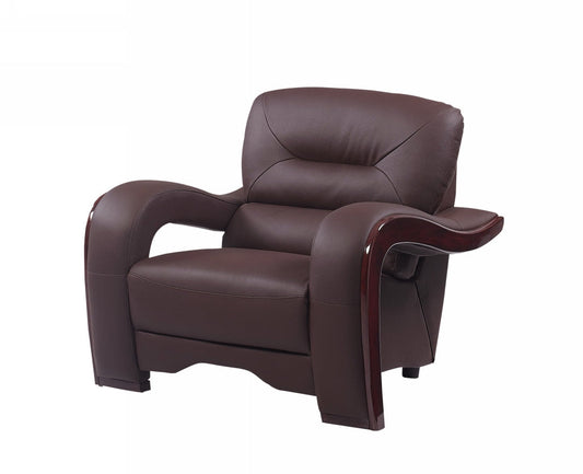 HomeRoots 33" Glamorous Leather Chair in Brown Finish