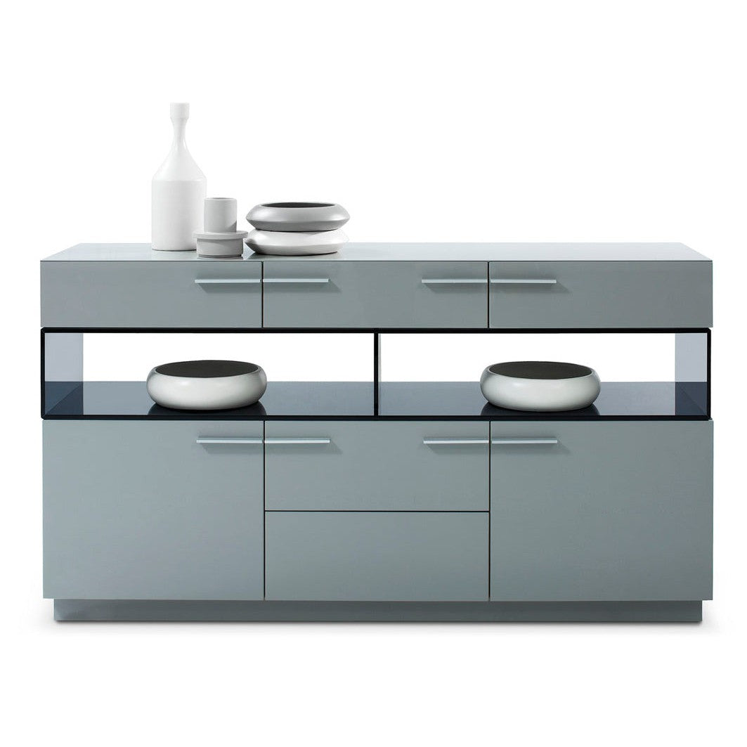 HomeRoots 33" High Gloss Glass Buffet In Grey Finish