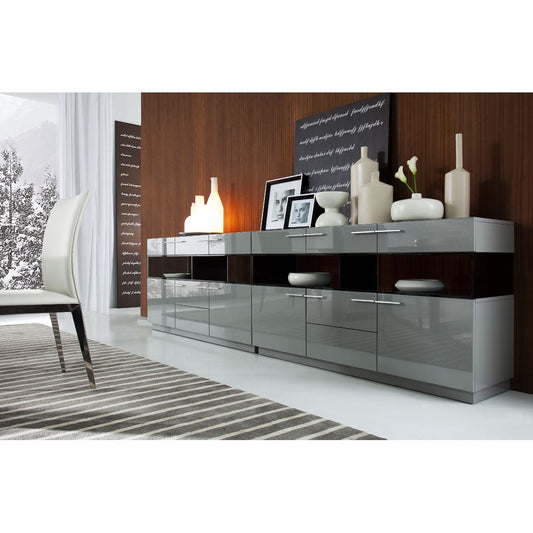 HomeRoots 33" High Gloss Glass Buffet In Grey Finish