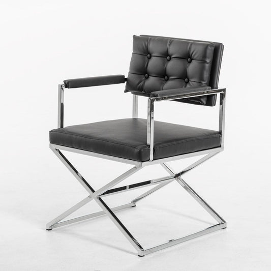 HomeRoots 33" Leatherette And Steel Dining Arm Chair In Black