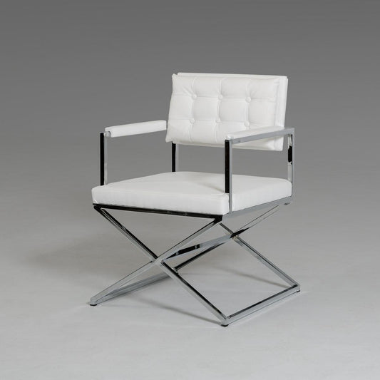 HomeRoots 33" Leatherette And Steel Dining Arm Chair In White