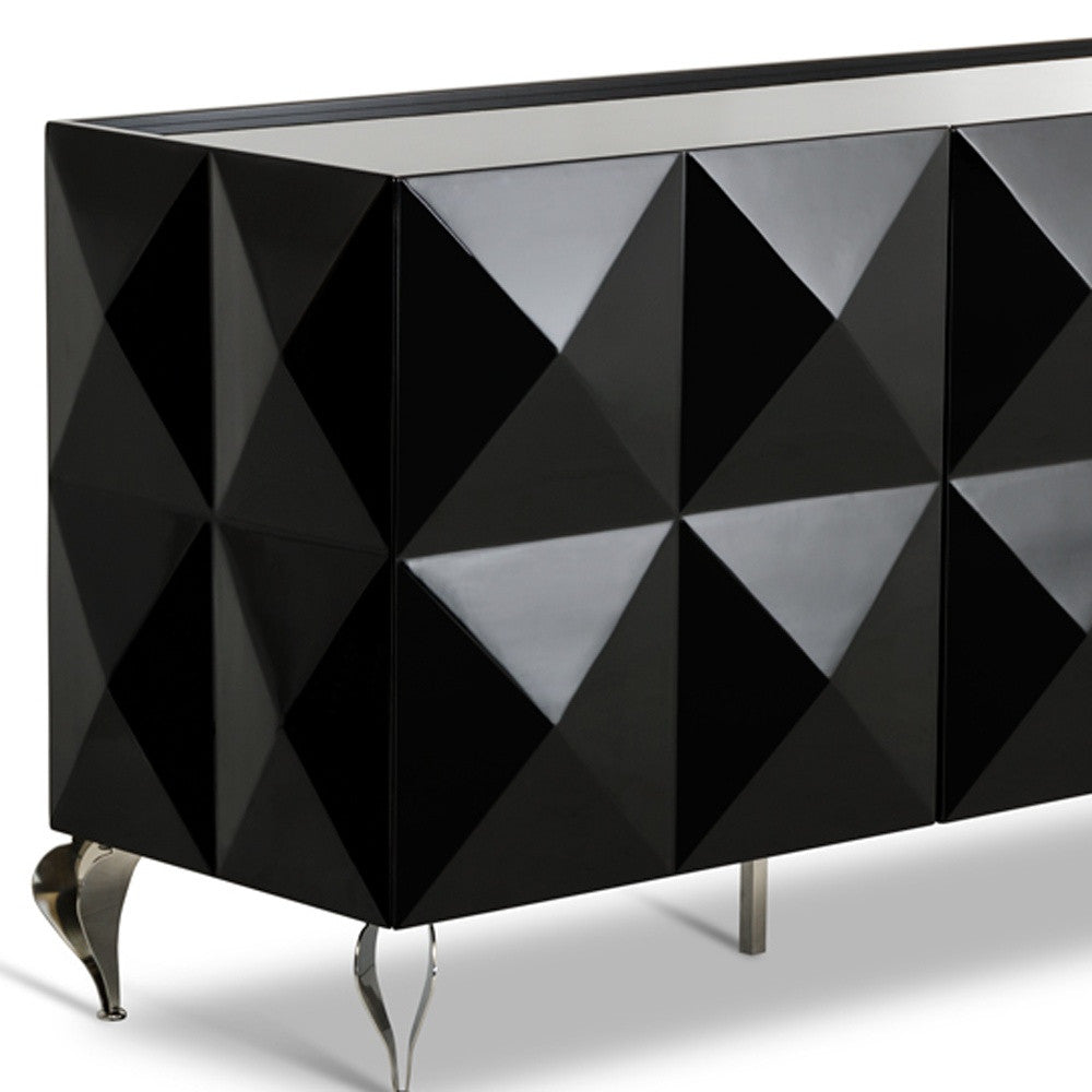 HomeRoots 33" MDF And Steel Buffet With 3 Doors In Black Lacquer