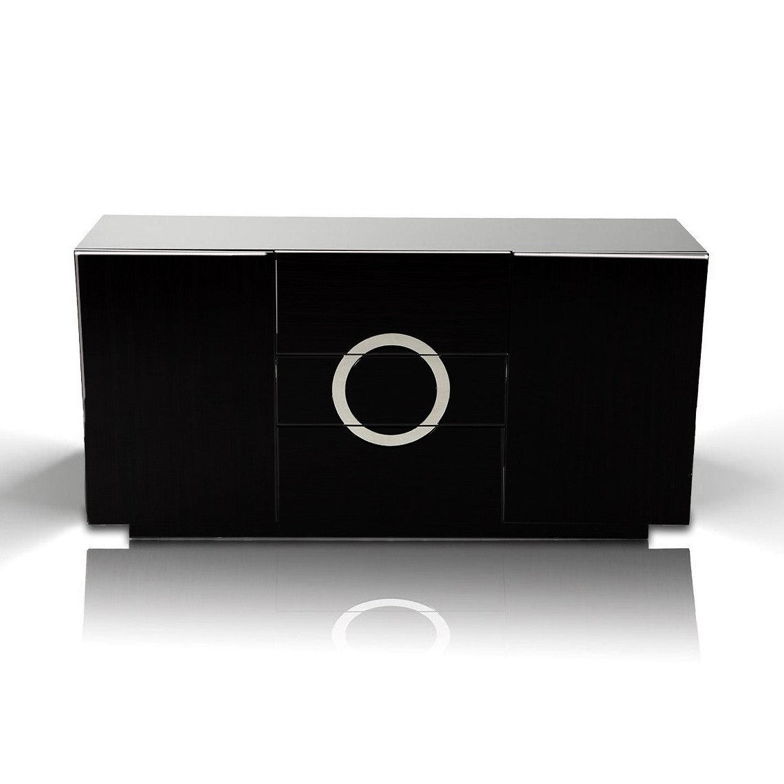 HomeRoots 33" MDF Buffet With 2 Doors And 3 Drawers In Black Lacquer