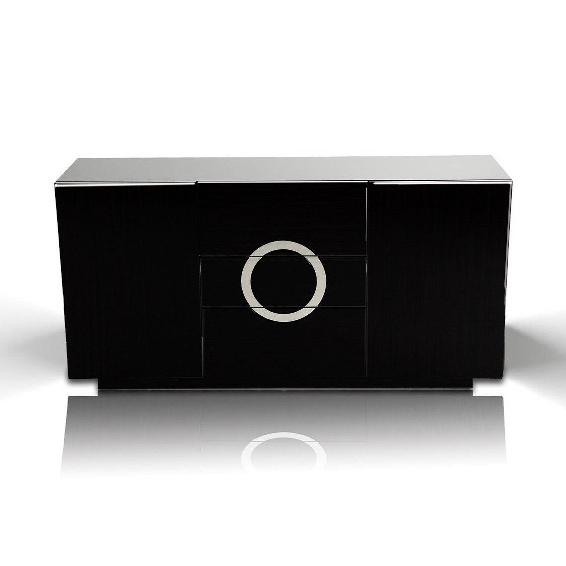 HomeRoots 33" MDF Buffet With 2 Doors And 3 Drawers In Black Lacquer