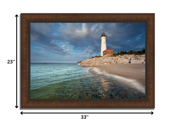 HomeRoots 33" White Light House with Ocean 1 Framed Wall Art