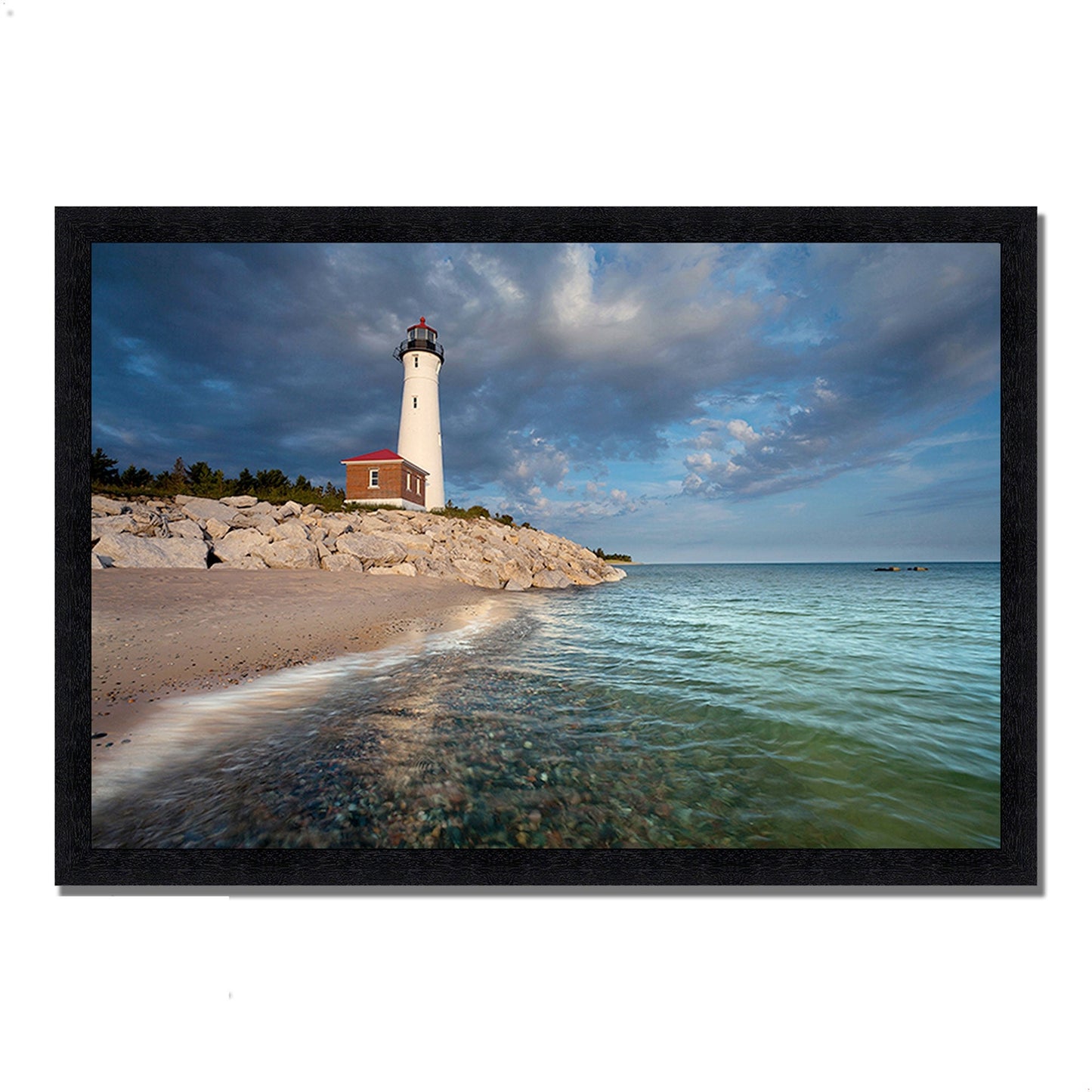 HomeRoots 33" White Light House with Ocean 1 Framed Wall Art